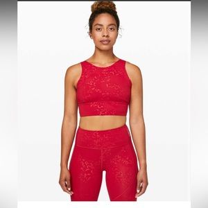 Lululemon Stronger as One Long Line Bra lulu X Barrys Emboss Dark Red size 10